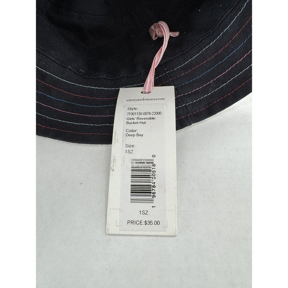 Vineyard Vines Girls Reversible Bucket Hat Deep Bay One Size Rainbow Stitching - Picture 2 of 9